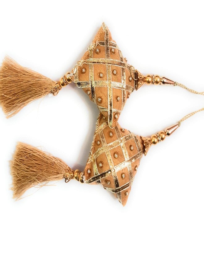 لباس ليباس فاشن، أزياء نسائية مصنوعة يدوياً، شرابة معلقة وزينة عرقية من القماش، صغيرة، ذهبية - طقم من قطعتين - Image 2